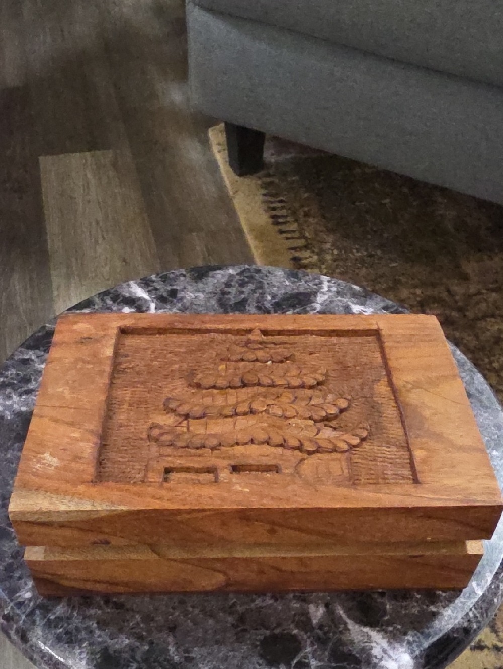 Handcrafted Wooden Spice Box - Brown, With Wooden Spoon.